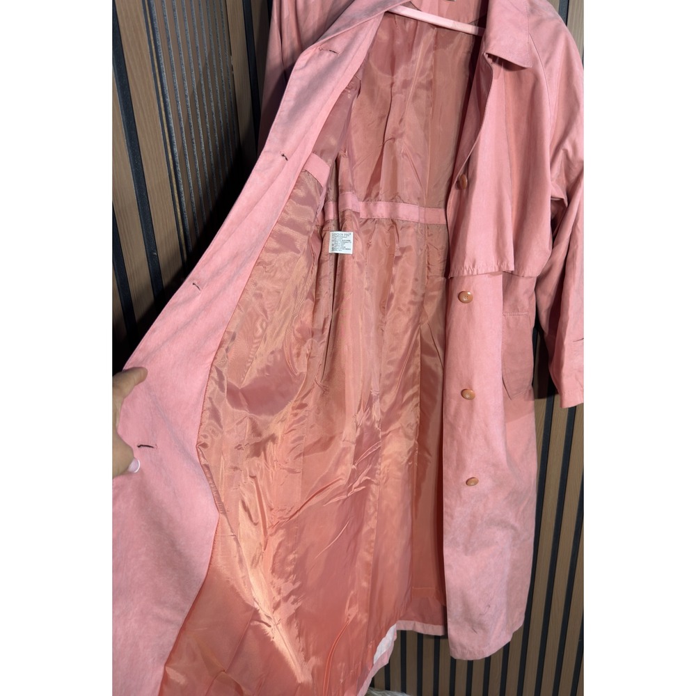 London Fog Pink Suede‎ Trench Coat Belted Classic Style Women's Size 8 - Picture 5 of 6